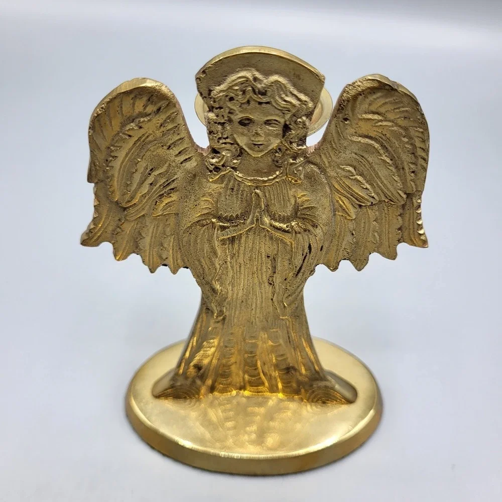 Brass Praying Angel Candle Holder Home Decor Gold Taper Stick Figurine